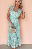 Lace Detail Square Neck Floral Dress - Trendsi