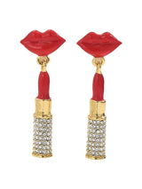 Stainless Steel Resin Lips Lipstick Rhinestone Earrings - Trendsi - Flyclothing LLC