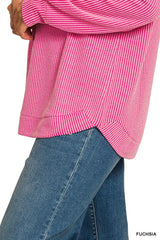 Zenana Full Size Raised Rib Round Neck Long Sleeve Top Plus Size - Trendsi - Flyclothing LLC