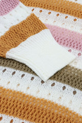 Striped Round Neck Hollowed Sweater - Trendsi - Flyclothing LLC