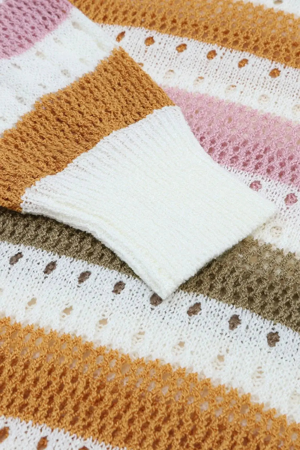 Striped Round Neck Hollowed Sweater - Trendsi - Flyclothing LLC