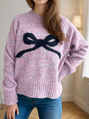 Bow Round Neck Long Sleeve Sweater - Trendsi