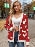 Heart Button Up Dropped Shoulder Long Sleeve Cardigan - Trendsi - Flyclothing LLC