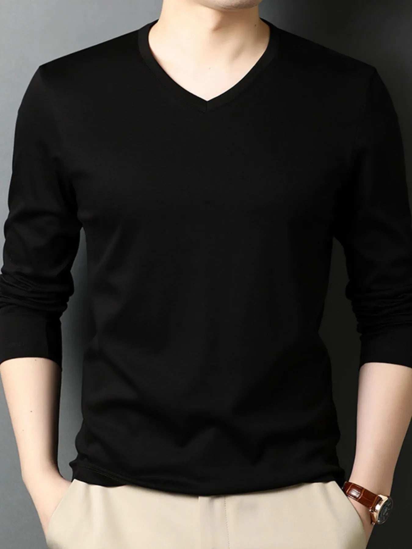 Men's V-Neck Long Sleeve T-Shirt - Trendsi - Flyclothing LLC