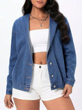 Button Up Hooded Denim Top - Trendsi - Flyclothing LLC