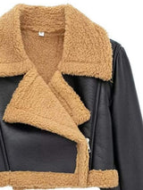 Collared Neck Long Sleeve Plush Cropped Jacket - Trendsi - Flyclothing LLC