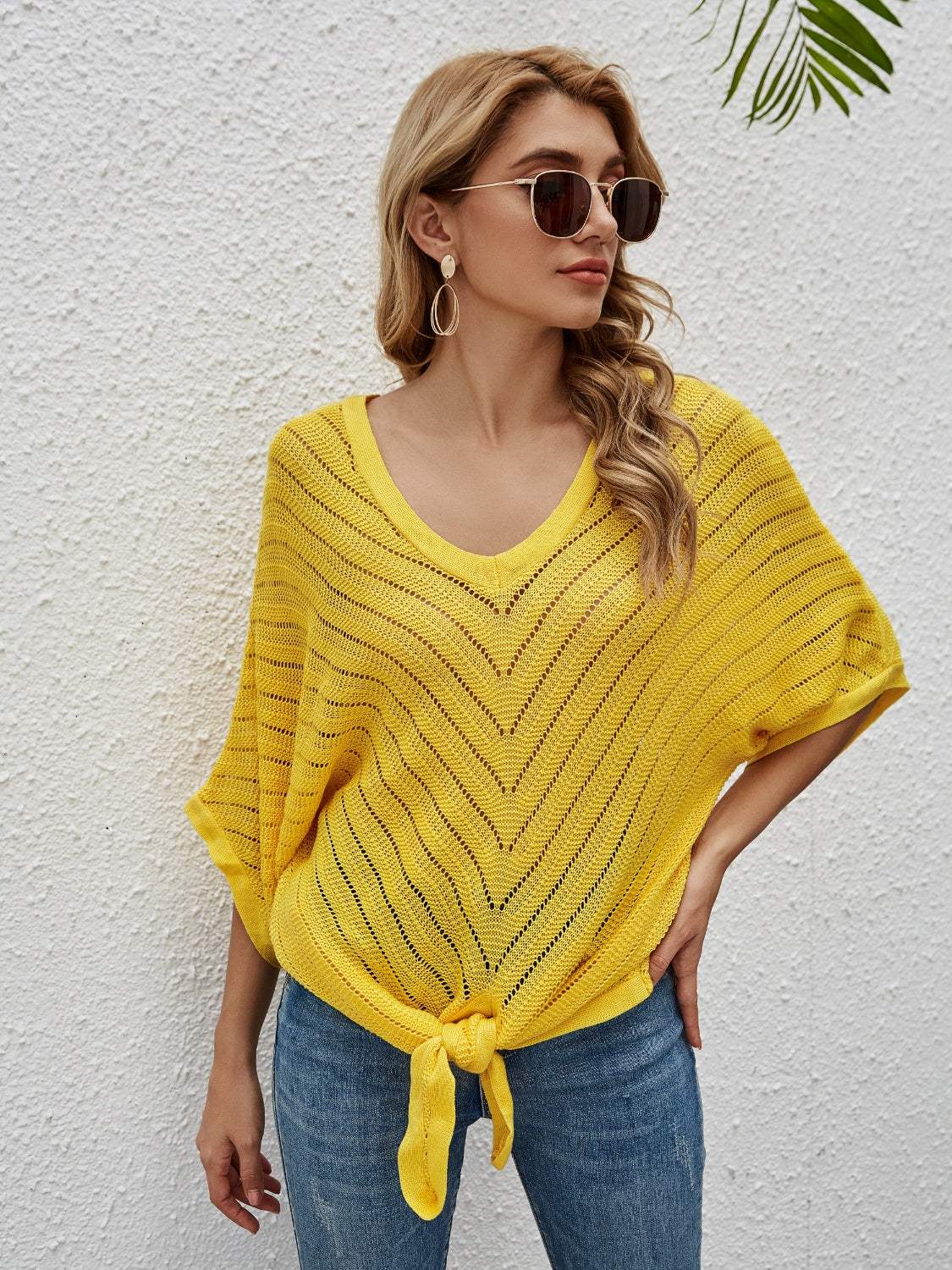 Openwork Batwing Sleeve Cover-Up - Trendsi - Flyclothing LLC