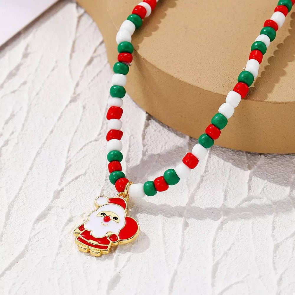 Christmas Beaded Necklace with Santa Charm - Trendsi - Flyclothing LLC