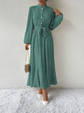 Tie Waist Long Sleeve Dress - Trendsi