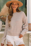 Cable-Knit Round Neck Dropped Shoulder Sweater - Trendsi - Flyclothing LLC