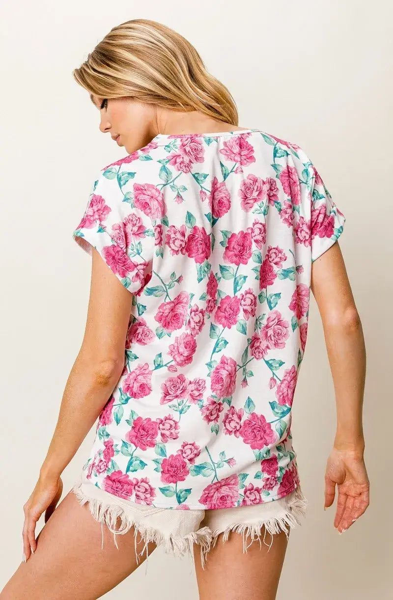 BiBi Rose Printed Poly Span with Crochet Lace Top - Trendsi - Flyclothing LLC