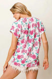 BiBi Rose Printed Poly Span with Crochet Lace Top - Trendsi - Flyclothing LLC