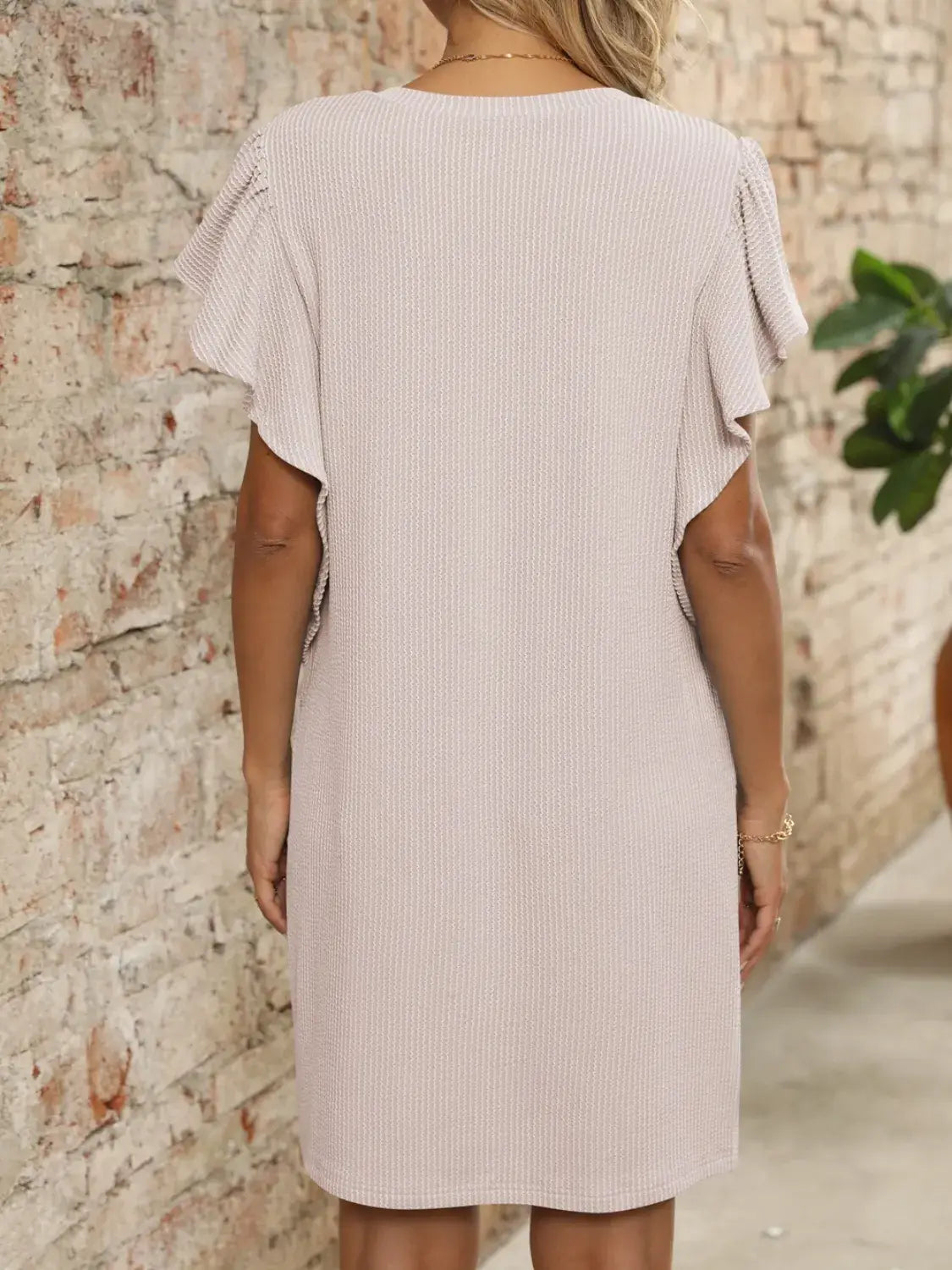 Ruffled V-Neck Cap Sleeve Mini Dress - Trendsi - Flyclothing LLC