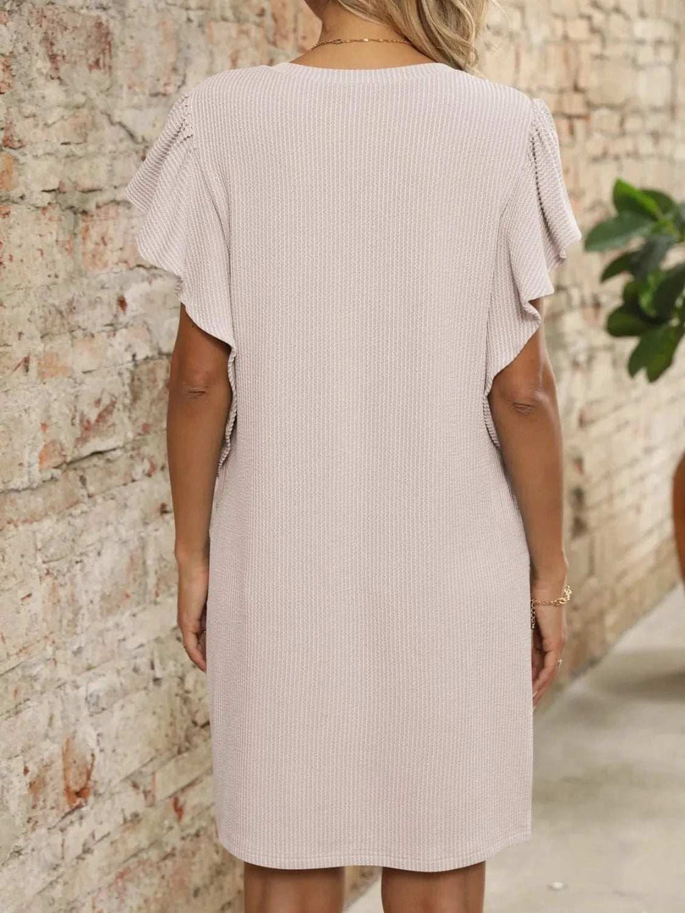 Ruffled V-Neck Cap Sleeve Mini Dress - Trendsi - Flyclothing LLC