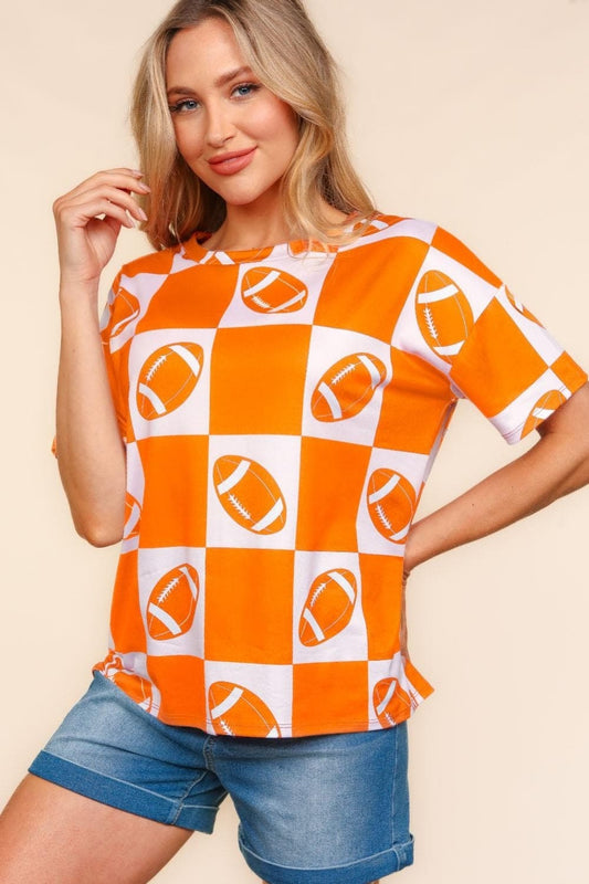 Haptics Football Checkered Print Short Sleeve T-Shirt - Trendsi