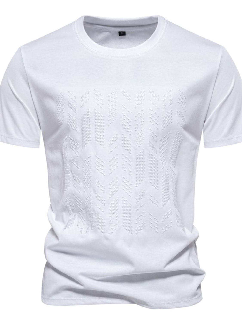 Men's Round Neck Geometric Embroidered T-Shirt - Trendsi - Flyclothing LLC