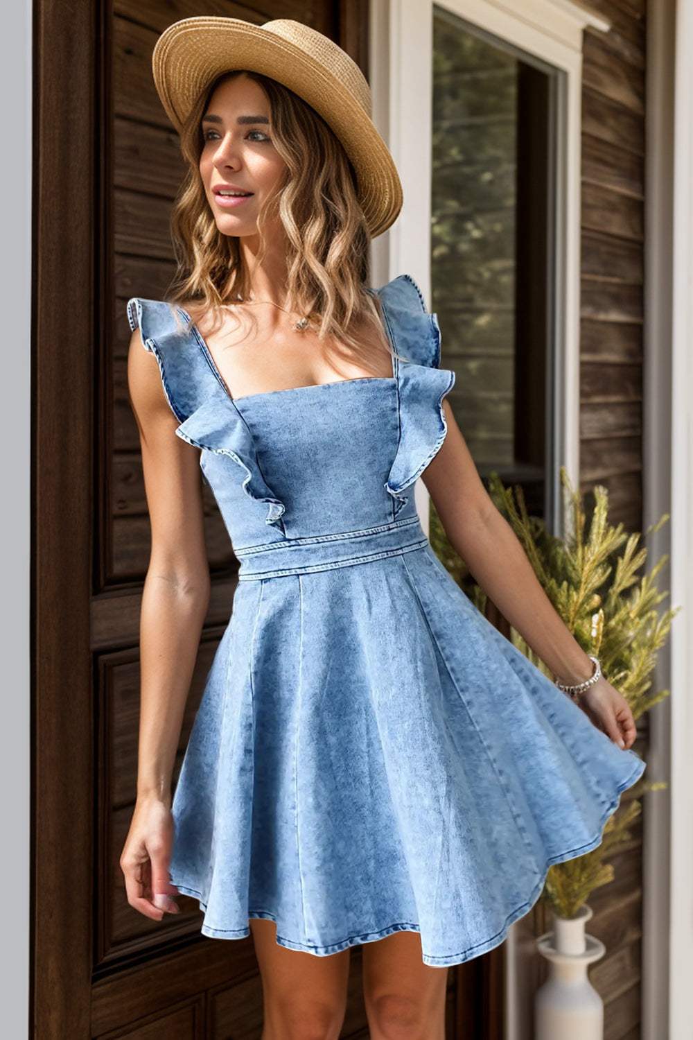 Ruffled Square Neck Mini Dress - Trendsi - Flyclothing LLC