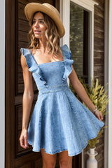 Ruffled Square Neck Mini Dress - Trendsi