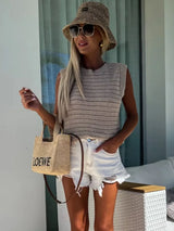 Openwork Round Neck Sweater Vest - Trendsi - Flyclothing LLC