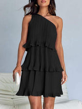 Layered Single Shoulder Mini Dress - Trendsi - Flyclothing LLC