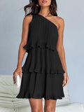 Layered Single Shoulder Mini Dress - Trendsi