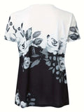 Full Size Printed Notched Short Sleeve Blouse - Trendsi - Flyclothing LLC