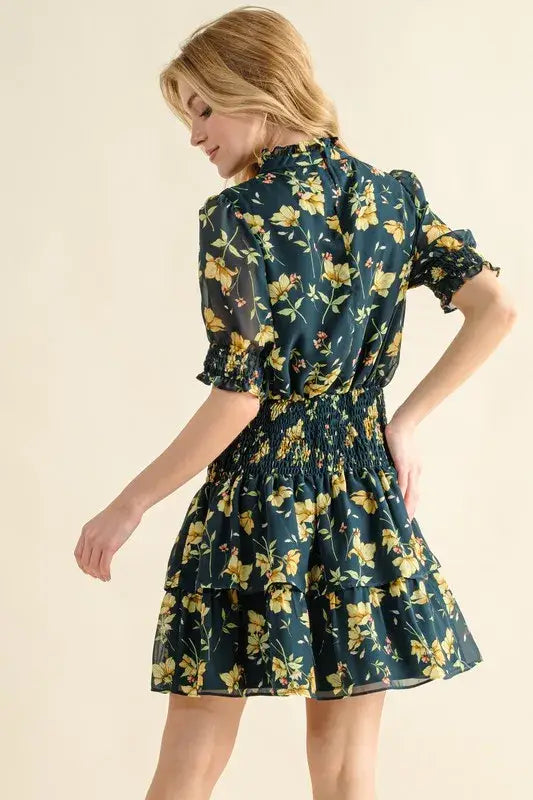 And The Why Floral Print Smocked Waist Mini Dress - Trendsi - Flyclothing LLC