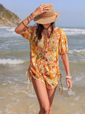 Smocked Printed Tie Neck Romper - Trendsi - Flyclothing LLC