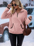 Half Zip Long Sleeve Furry Sweatshirt - Trendsi - Flyclothing LLC