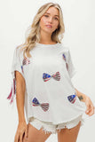 BiBi American Flag Sequin Ribbon T-Shirt - Trendsi - Flyclothing LLC