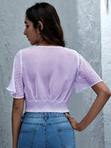 Short Sleeve Smocked Swiss Dot Blouse - Trendsi - Flyclothing LLC