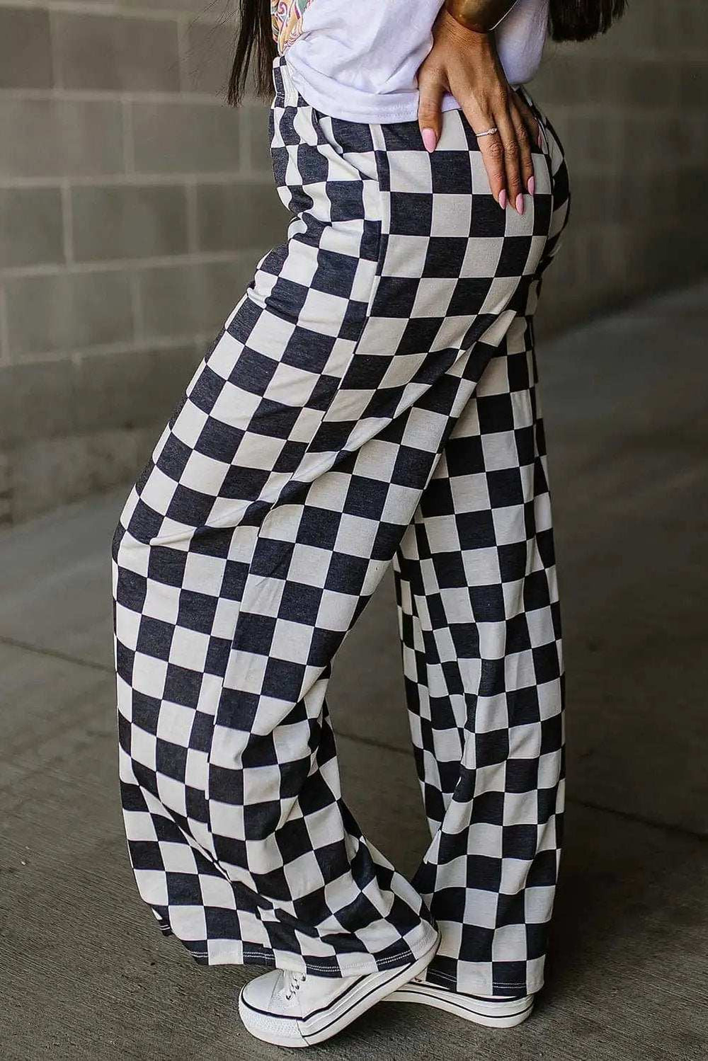 Checkered Wide Leg Pants - Trendsi - Flyclothing LLC