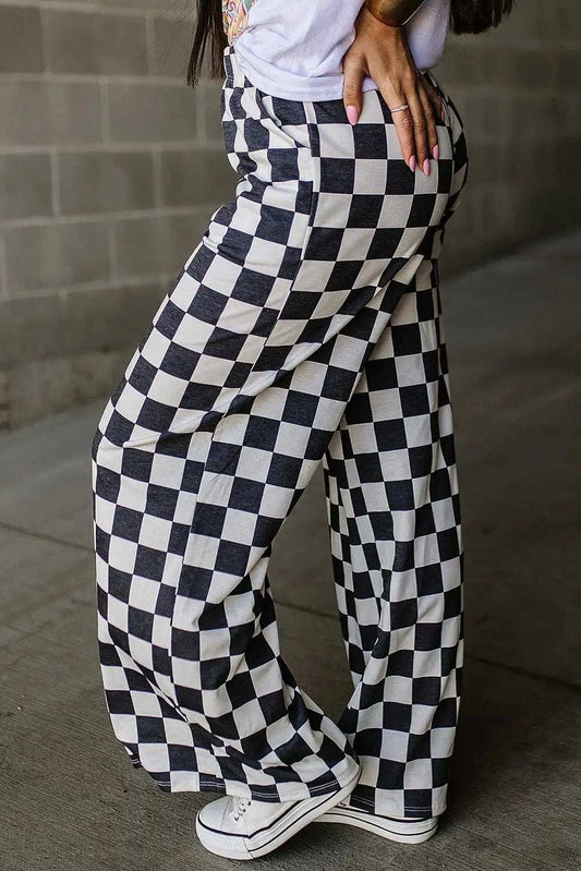 Checkered Wide Leg Pants - Trendsi - Flyclothing LLC