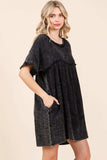 Culture Code Full Size Short Sleeve Babydoll Texture Dress with Pockets - Trendsi - Flyclothing LLC