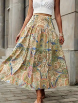 Smocked Printed High Waist Skirt - Trendsi - Flyclothing LLC