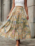 Smocked Printed High Waist Skirt - Trendsi