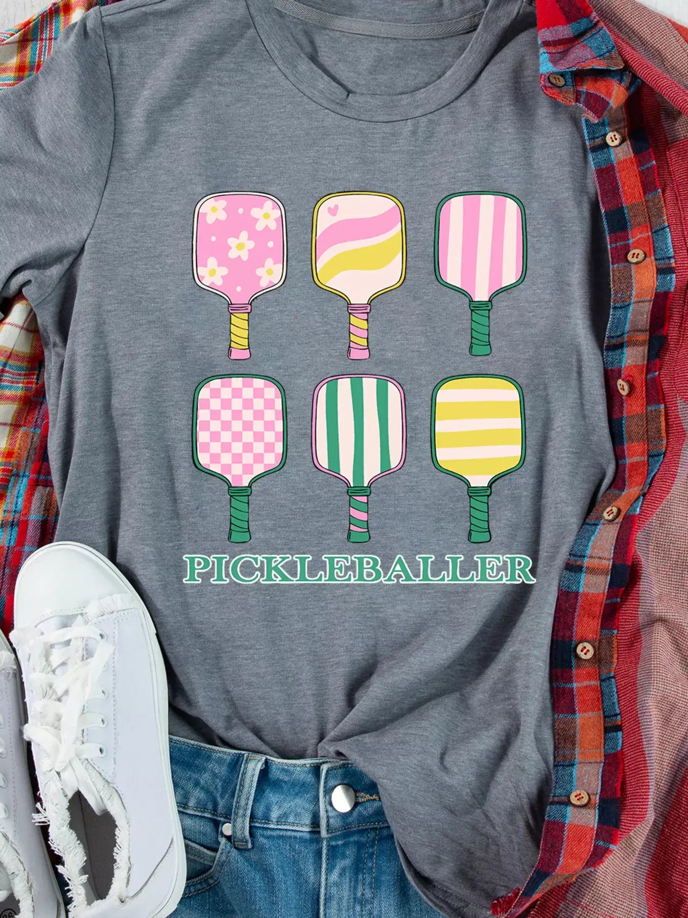 PICKLEBALLER Playful Bats Printed Casual T Shirt - Trendsi - Flyclothing LLC