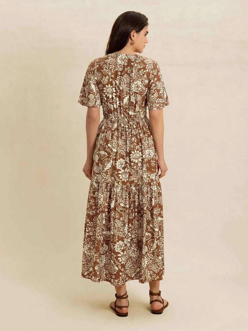 Lace Detail Printed Short Sleeve Midi Dress - Trendsi - Flyclothing LLC