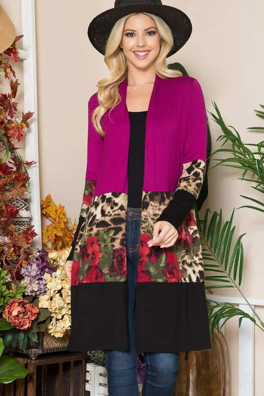 Celeste Full Size Color Block Open Front Cardigan - Trendsi - Flyclothing LLC
