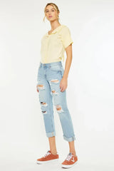 Kancan Mid Rise Distressed Boyfriend Jeans - Trendsi - Flyclothing LLC