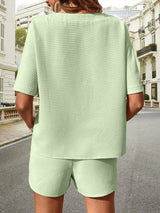 Waffle-Knit Half Sleeve Top and Shorts Set - Trendsi - Flyclothing LLC
