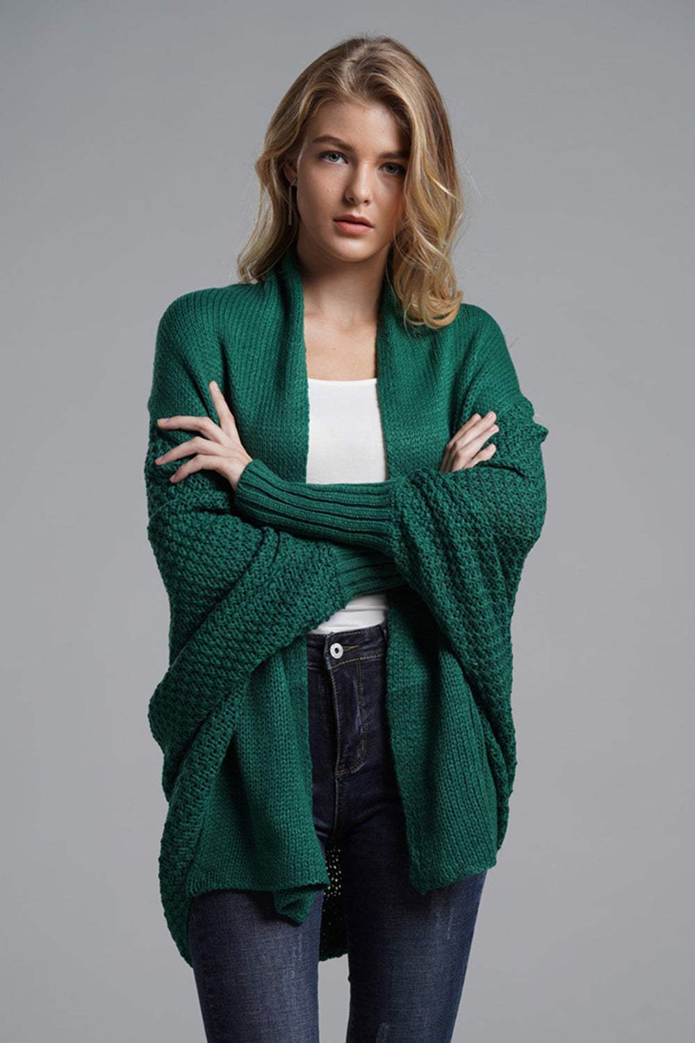 Open Front Batwing Sleeve Cardigan - Trendsi - Flyclothing LLC