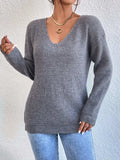 Crisscross V-Neck Long Sleeve Sweater - Trendsi - Flyclothing LLC