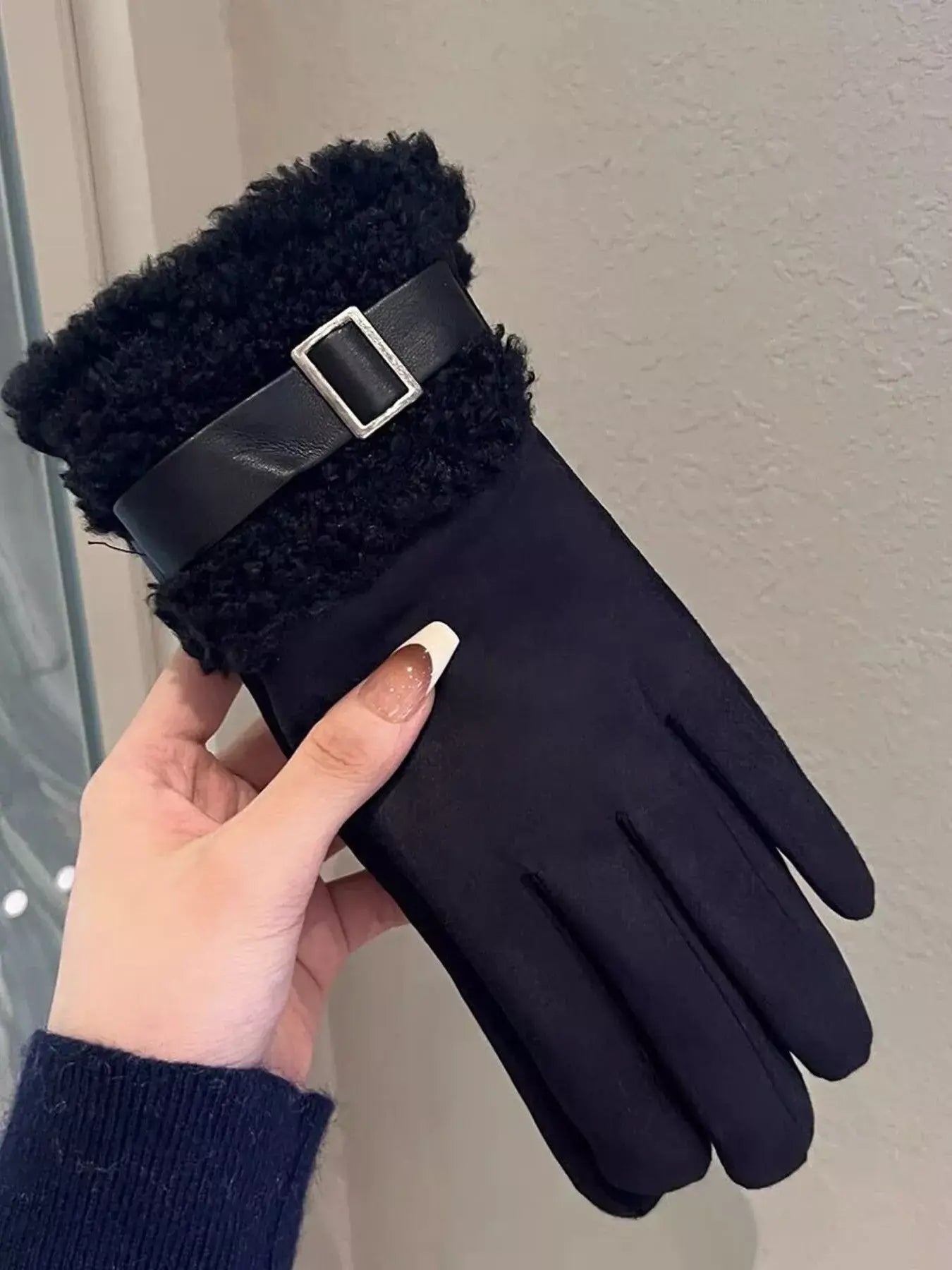 Suede Gloves with Fur Cuff - Trendsi - Flyclothing LLC