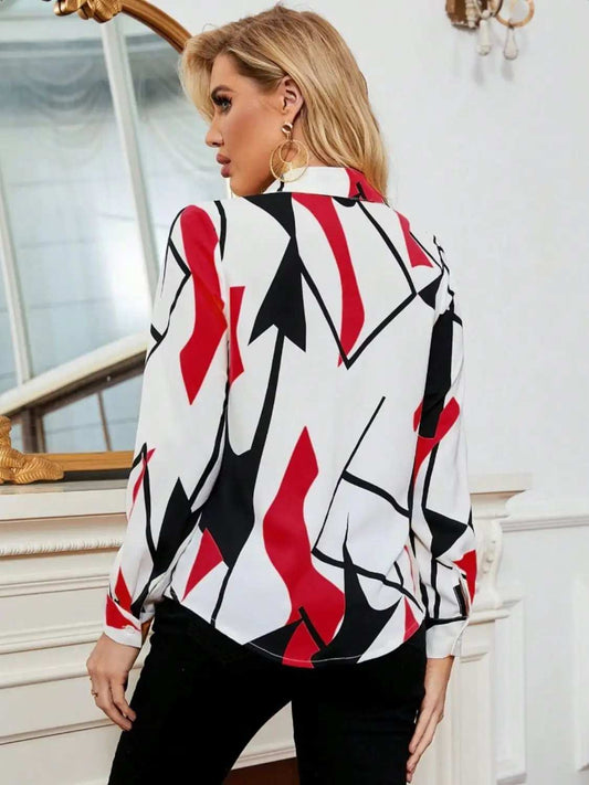 Printed Collared Neck Long Sleeve Shirt - Trendsi - Flyclothing LLC