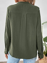 Perfee Textured Notched Long Sleeve Blouse - Trendsi - Flyclothing LLC