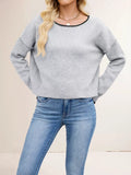Round Neck Dropped Shoulder Sweater - Trendsi - Flyclothing LLC