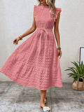 Tied Ruffled Cap Sleeve Midi Dress - Trendsi - Flyclothing LLC