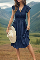 Tied Smocked Waist Flutter Sleeve Dress - Trendsi - Flyclothing LLC