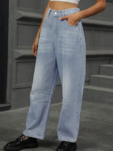 Half Elastic Waist Straight Leg Jeans - Trendsi - Flyclothing LLC